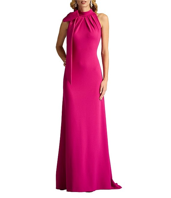 最低価格の Tadashi Shoji Crepe Halter Mock Neck Taffeta Bow Sleeveless ワンピース