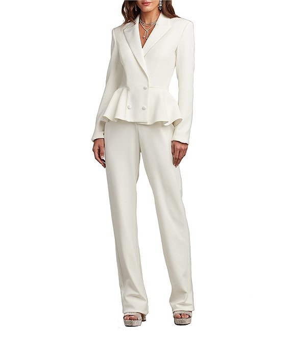 Tadashi Shoji Crepe Tuxedo Collar Long Sleeve Peplum Straight Leg ...