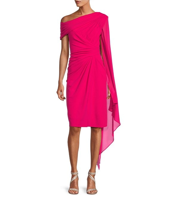 Color:Blossom - Image 1 - One Shoulder Side Drape Pleated Sheath Dress
