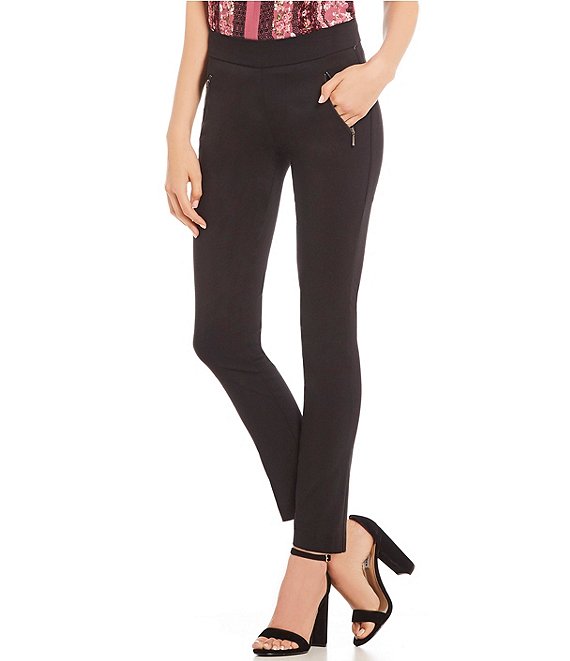 Color:Black - Image 1 - Front Zippered Pocket Pull-On Pants