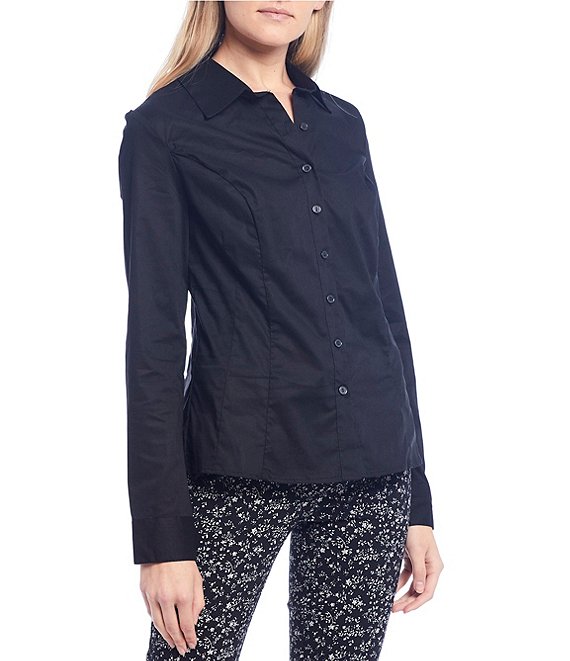 Color:Black - Image 1 - Long-Sleeve Tailored Dress Blouse
