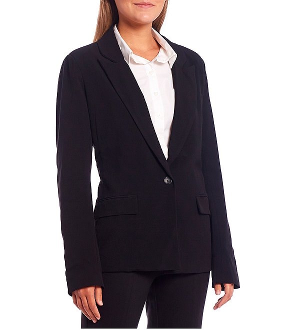 Takara Notch Collar Long Sleeve Loose-Fit Button Front Blazer Jacket ...
