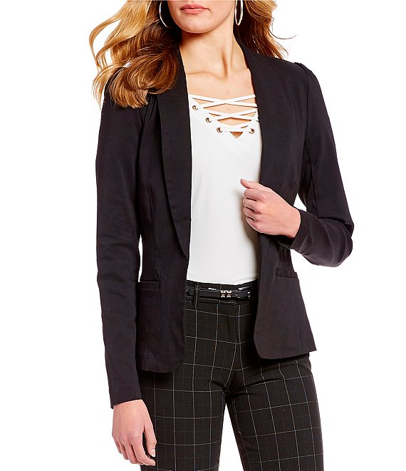 Color:Black - Image 1 - Shirred-Shoulder Suit Blazer