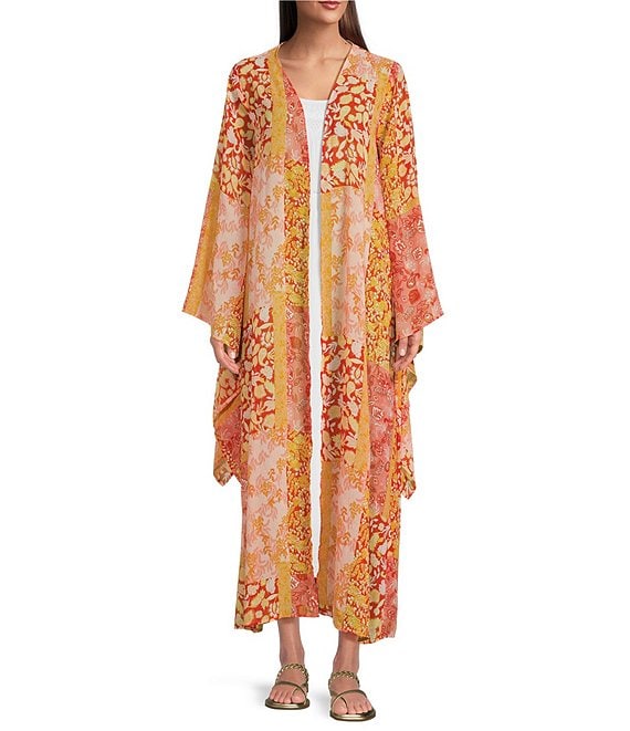 Talisman Aura Bonfire Printed Full Long Sleeve Maxi Statement Kimono ...