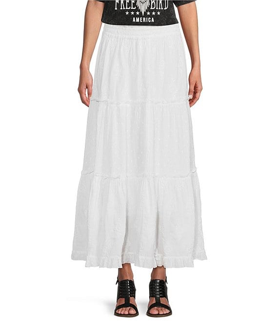 Talisman Mantra Floral Embroidered Tiered A-Line Skirt | Dillard's