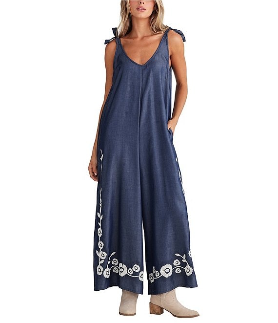 Talisman Temple Floral V-Neck Sleeveless Wide Leg Jumpsuit