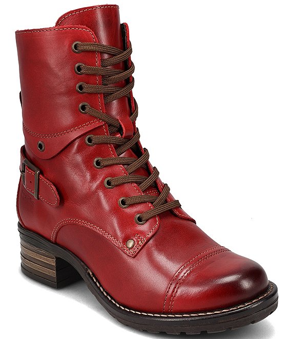Color:Classic Red - Image 1 - Crave Leather Lug Sole Combat Booties