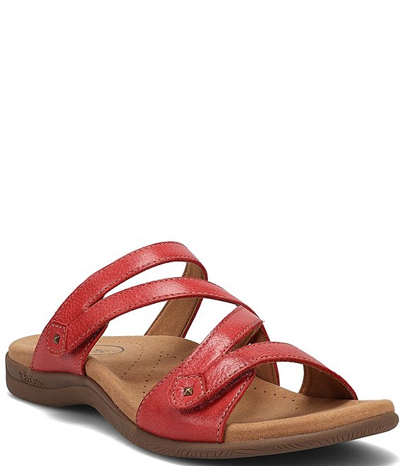 Color:True Red - Image 1 - Double U Leather Slide Sandals