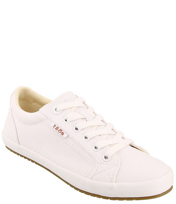 Color:White/white - Image 1 - Star Washed Canvas Lace-Up Sneakers