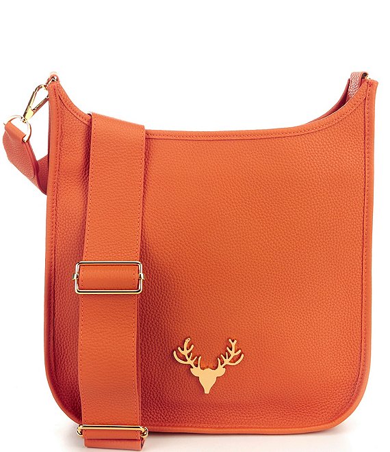 Color:Orange - Image 1 - Sayre Large Leather Sling Crossbody Bag