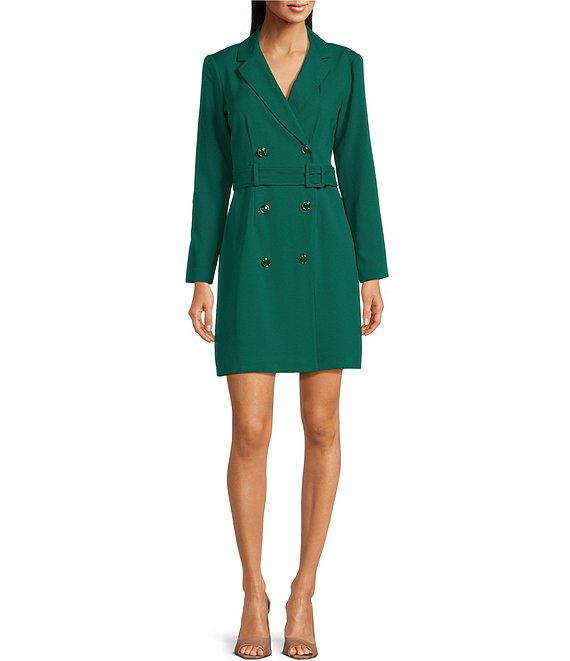 Taylor Stretch Crepe V Neckline Long Sleeve Belted Jacket Dress | Dillard's