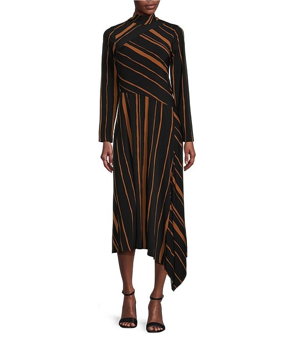 Taylor Striped Print Mock Neck Long Sleeve Dress
