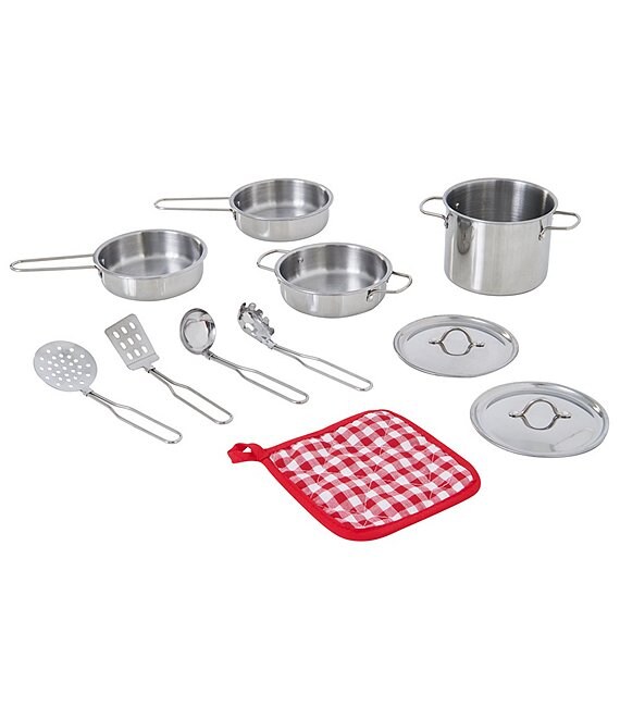 Teamson Kids Little Chef Frankfort Stainless Steel 11-Piece Cooking Accessory Set