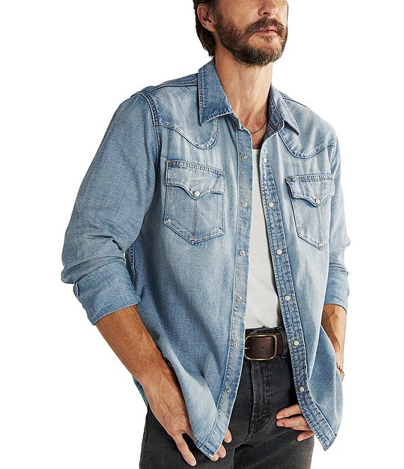 Men's Denim Long Sleeve Pearl Snap | Dillard's