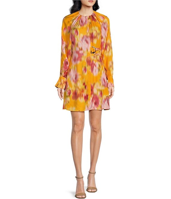 Ted Baker London Akemi Woven Abstract Print Round Neck Long Sleeve Mini  Wrap Front Dress | Dillard's