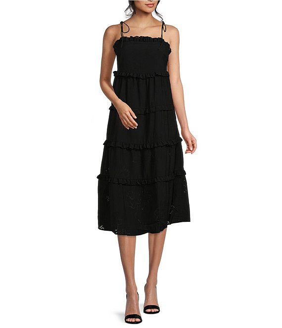 Easy to read amateur cylinder Ted Baker London Hansi Square Neck Tie Strap Sleeveless Ruffle Tiered Lace  Back Detail Midi Dress | Dillard's
