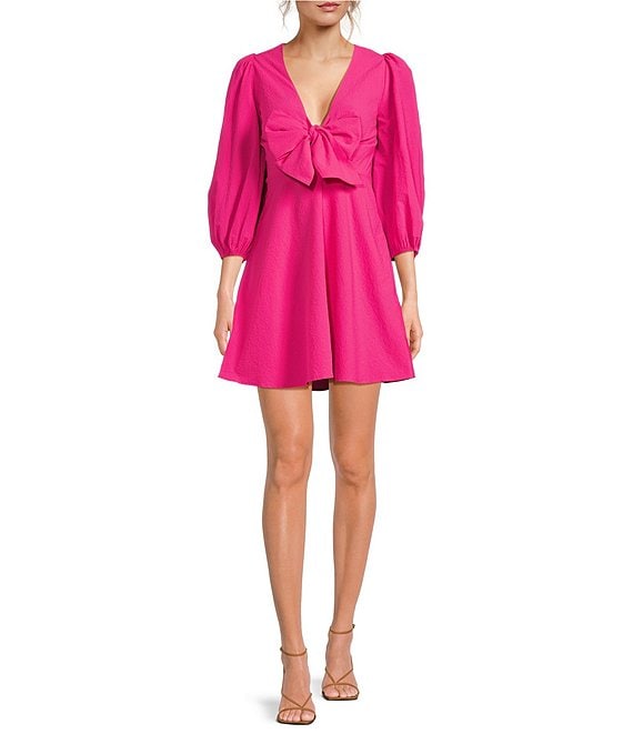 Ted Baker London Jozelyn Woven V-Neck Balloon Sleeve Center Front Bow Mini  Dress | Dillard's