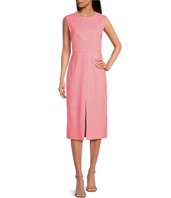 Ted Baker London Maryn Woven Round Neck Sleeveless Front Slit Midi Sheath  Dress | Dillard's