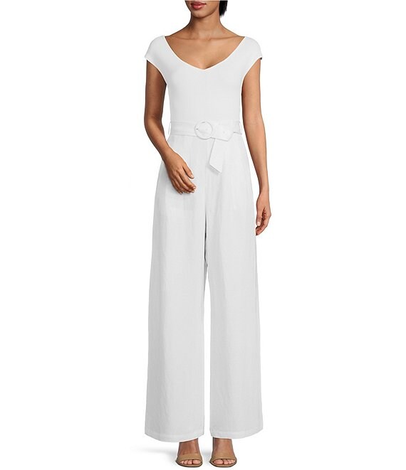 Ted Baker London Tabbiaa Off-The-Shoulder Cap Sleeve Wide Leg Belted Jumpsuit