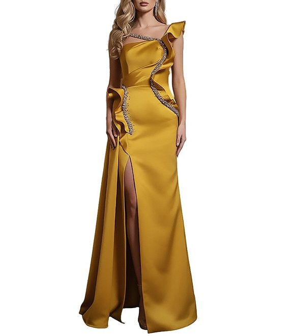 Terani Couture Asymmetric One Shoulder Beaded Gown | Dillard's