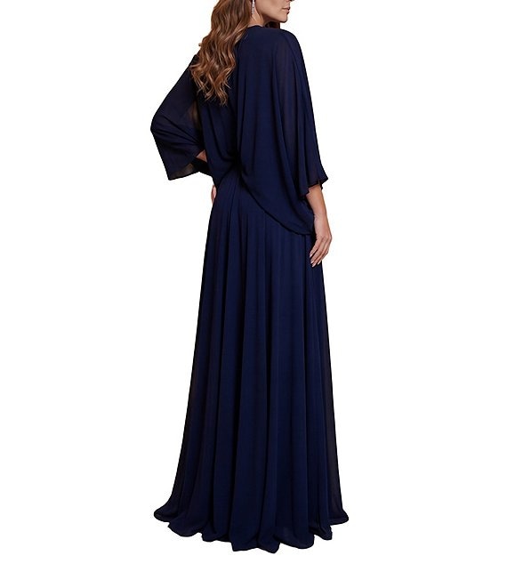 long sleeve v neck flowy dress Terani Couture Deep Gown AL:2126