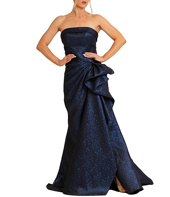 Terani Couture Strapless Long Ruched Gown