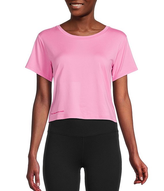 Color:Pink - Image 1 - Work It Short Sleeve Round Neck Stretch Crop Tee