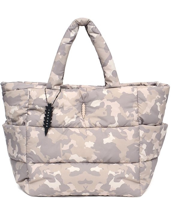 Color:Stone Camo - Image 1 - Quinn Puffy Quilted Nylon Camo Print Tote Bag