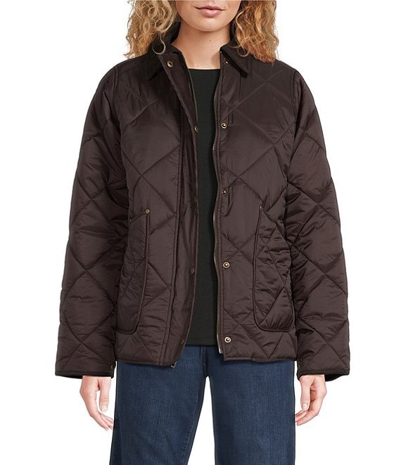 The Normal Brand Quilted Puffer Liner Collared Long Sleeve Snap Front Boxy Jacket, Chestnut - Image 1