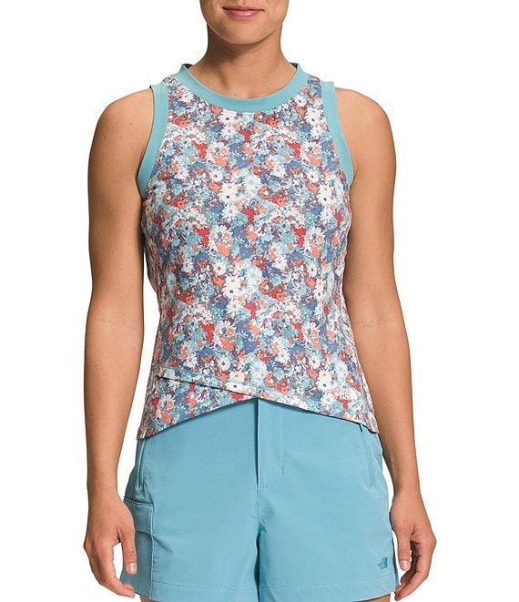 Color:Reef Waters Wild Daisy Print - Image 1 - Dawndream Cross Front Muscle Tank