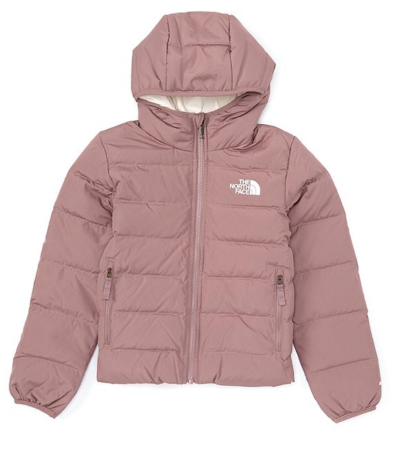 Color:Fawn Grey - Image 1 - Little/Big Girls 6-16 Long Sleeve Reversible Solid Hooded Down Puffer Jacket