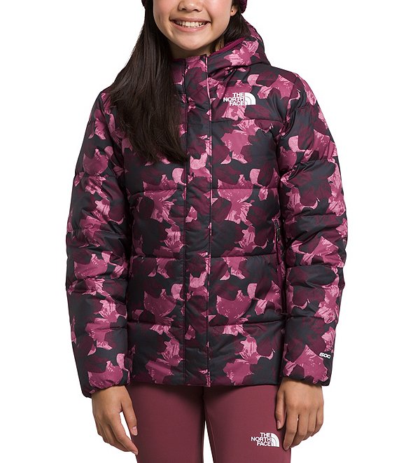 Color:Boysenberry Floret Print - Image 1 - Little/Big Girls 6-20 Long Sleeve North Down Printed Fleece Hooded Jacket