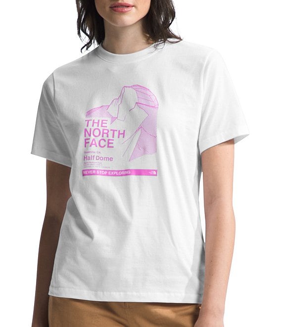 The North Face Outdoor Together Graphic Print Crew Neck Short Sleeve Tee Shirt, Womens, S, White Dune Outdoors