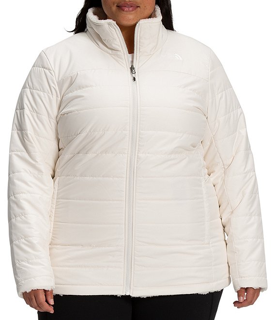 Color:Gardenia White - Image 1 - Plus Size Mossbud Reversible Raschel Fleece Zip Front Jacket