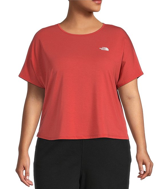 Color:Tandori Spice - Image 1 - Plus Size Wander Crossback Jewel Neck Short Sleeve Cropped Jersey Knit Top