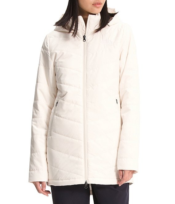 Color:Gardenia White - Image 1 - Tamburello Long Sleeve Stand Collar Quilted Hooded Parka