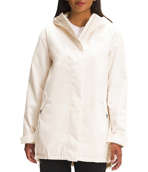 Color:Gardenia White - Image 1 - Voyage Hooded Long Cuff Sleeve Raincoat