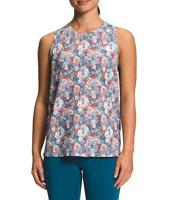 Color:Reef Waters Wild Daisy Print - Image 1 - Wander FlashDry™ Floral Print Slit Back Sleeveless Tank