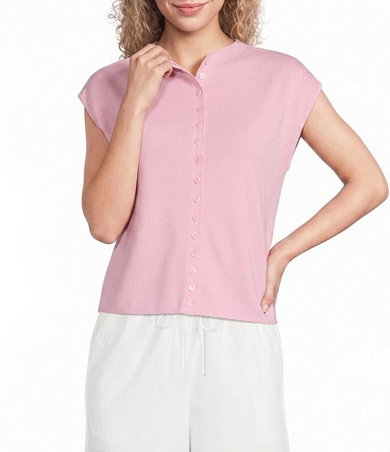Things Between Knit Button Front Cap Sleeve Cardigan
