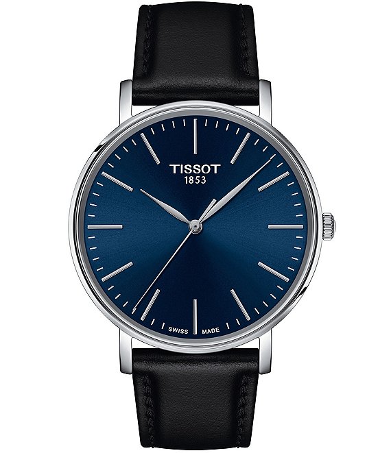 Tissot men's black leather strap watch sale