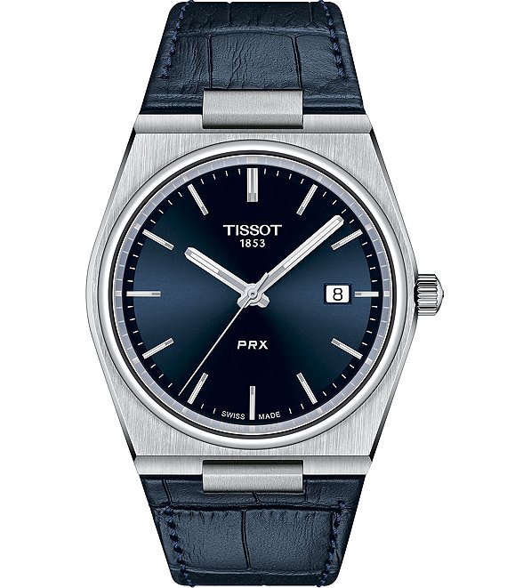 Tissot Men s Prx Quartz Analog Blue Leather Strap Watch Dillard s