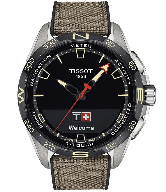 Color:Beige - Image 1 - Men's T-Touch Connect Solar Beige Chronograph Fabric Strap Smart Watch