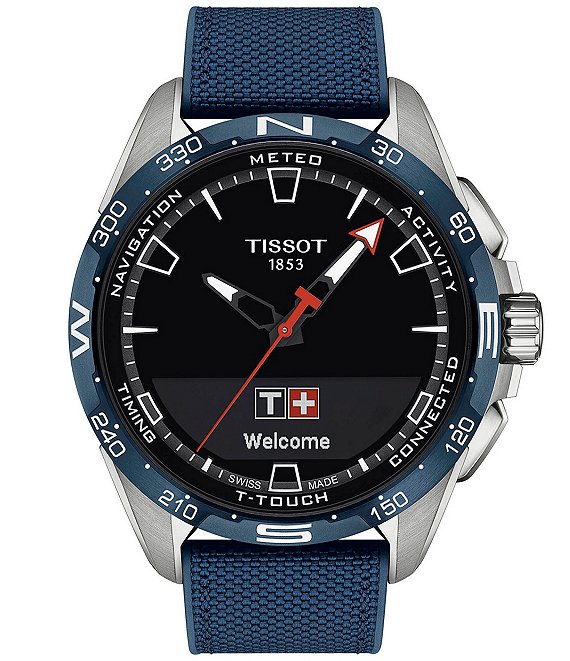 Color:Blue - Image 1 - Men's T-Touch Connect Solar Blue Fabric Strap Smart Watch