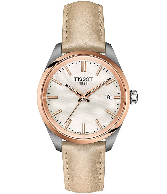 Tissot Unisex Tissot Pr 100 Quartz Analog Tan Leather Strap Mother