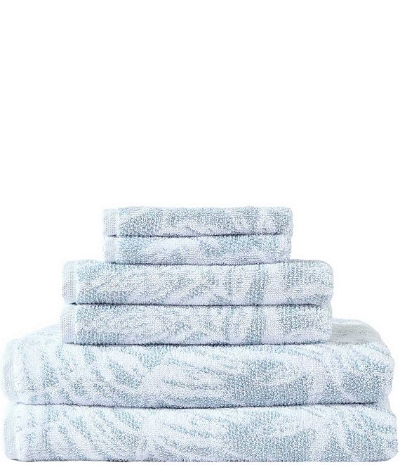 Tommy Bahama Art Of Palms Cotton Terry 6-Piece Towel Set, Tidal Wave/White - Image 1