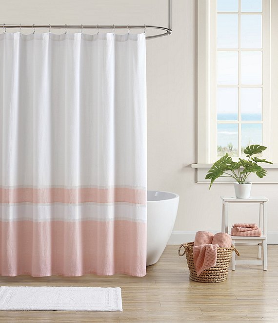 Color:Coral - Image 1 - Bahama Border Shower Curtain