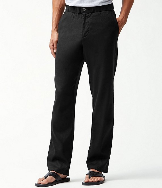 Color:Black - Image 1 - Big & Tall Beach Linen Pull On Pants