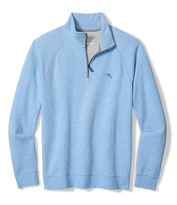 Tommy Bahama Big & Tall North Port Half-Zip Pullover, Big Sky Blue Heather - Image 1