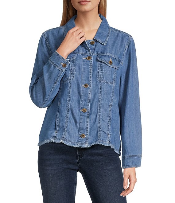 Tommy Bahama Chambray O'Lei Linen Blend Raw Edge Jacket, Medium Indigo Wash - Image 1