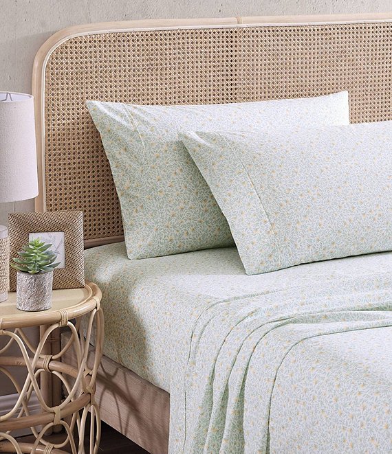 Color:Green - Image 1 - Crane Flower Cool Zone Cotton Percale Sheet Set